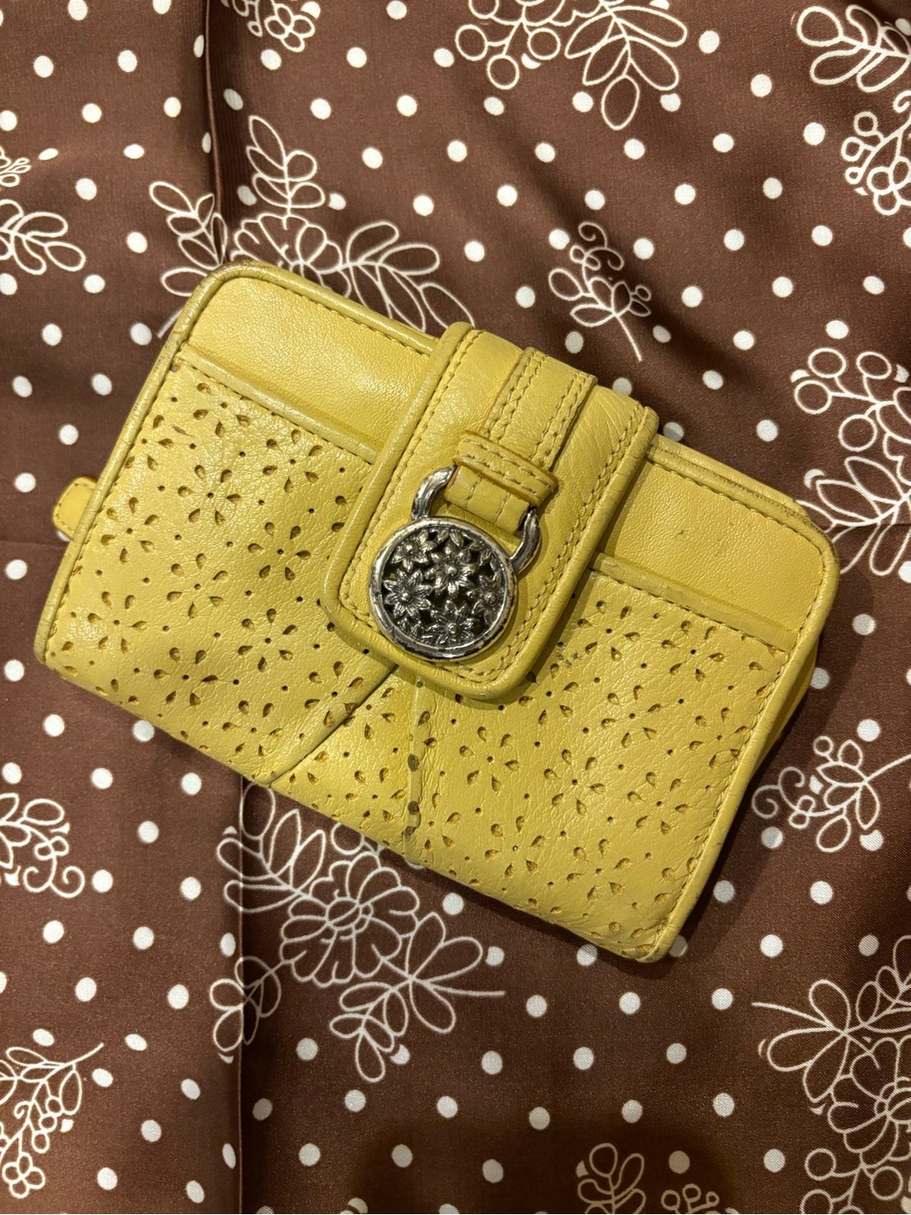Brighton Francie Yellow Leather Laser Cut Floral Wallet Organizer